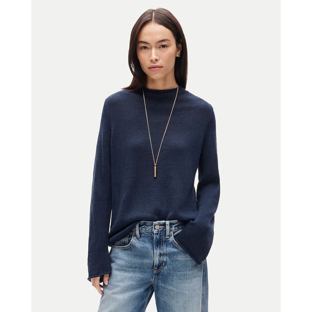 J.CREW Summer Rollneck Sweater In Linen Blend S Navy Blue Airy Relaxed NWT B87